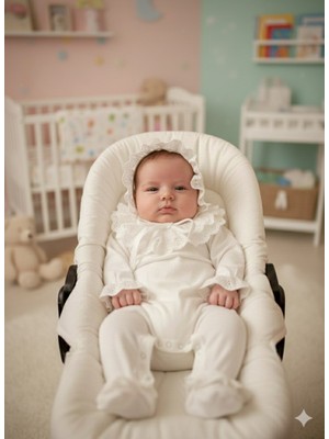 Bishop Fisto Dantelli %100 Pamuk Yeni Doğan Kız Bebek Tulum ve Şapka Seti