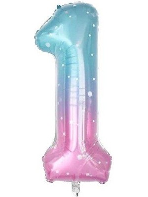 Patladı Gitti 1 Rakam Yıldızlı Gökkuşağı Folyo Balon 40 Inç 100 cm