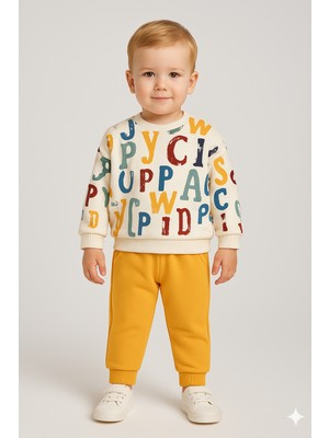 Selvira Çok Renkli Baskılı Bebek Takımı | Unisex Sweatshirt ve Eşofman Altı Seti