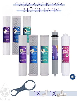 Nefa Tüm Açık Kasa Su Arıtma İhlas Cebilion - Compact Uyumlu - 5+3 Aşamalı Filtre Seti