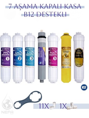 Nefa Tüm Kapalı Kasalarla Uyumlu 7'li  Su Arıtma Filtre Seti Ph8 - B 12 Filtre Destekli, 80 Gpd