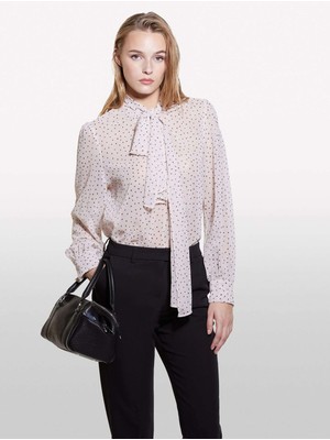 Sisley Önü Bağlama Detaylı Desenli Uzun Kollu Şifon Bluz Kadın 76Y Bluz - 324A52UMLQ088