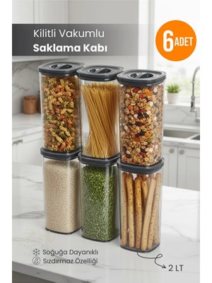 Orvila 6'lı Locko Kilitli Sızdırmaz Saklama Kabı Vakumlu Erzak Kabı 2l