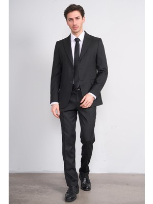 Mentality 9176 Erkek Kırlangıç Yaka Slim Fit Takım Elbise Siyah