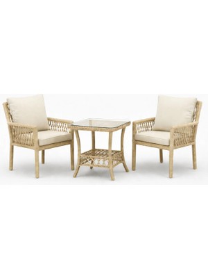 Çavdar Group Oslo Raddan 1+1 Bistro Set Minderli 2 Kişilik Raddan Oturma Grubu Camlı Sehpa Bahçe Balkon Teras Set