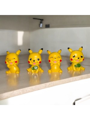 4'lü Pikachu Pokémon Biblo Seti Noel ve Yılbaşı Vitrin Süsü