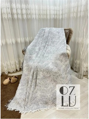 Özlü Home Pamuklu Koltuk - Çekyat Örtüsü 170X220 Alaca Gri Kaydırmaz Koltuk Şalı