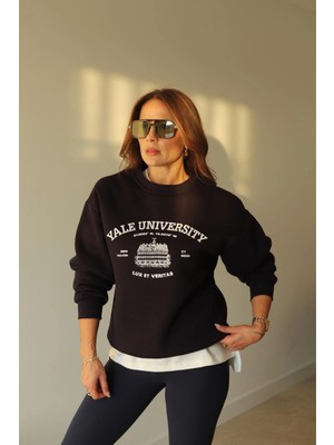 Purple By Banu Lacivert Yazı Baskılı Sweat