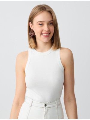 Jimmy Key Beyaz Bisiklet Yaka Dar Kesim Örme Atlet