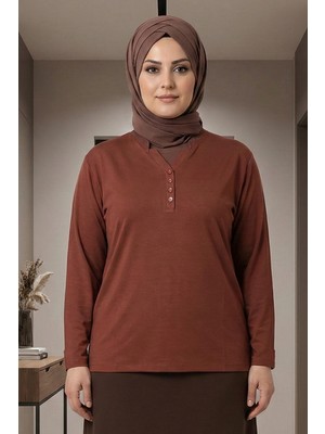 Pıtırcık Cimariva Kadın Neval Büyük Beden V Yaka Taşlı Taba Bluz