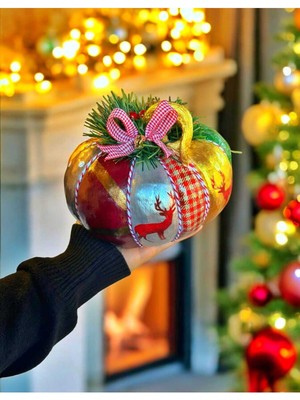 El Boyama Geyik Desenli Yılbaşı Dekoratif Kabak Biblo