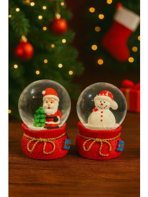 Mini Kar Küresi Seti 6,5 Cm, Noel Baba ve Kardan Adam Dekorasyonu