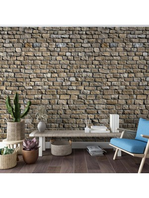 Grown Toprak Tonlarında Doğal Taş Görünümlü Duvar Kağıdı