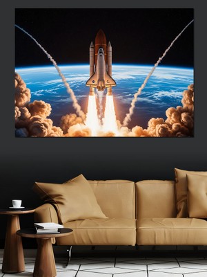 Karizma Tablo Uzay Mekiği Fırlatma Anı Dekoratif Kanvas - Mdf Ahşap Tablo