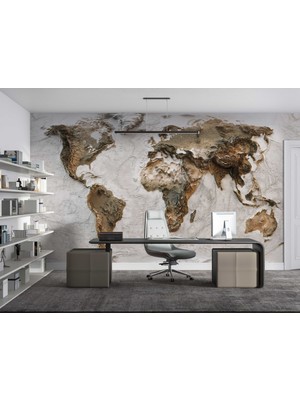 Grown 3D Kabartmalı Dünya Haritası Duvar Kağıdı