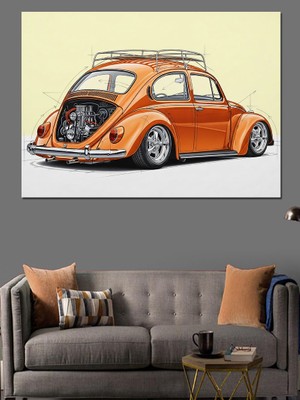 Karizma Tablo Turuncu Vosvos Klasik Araba Dekoratif Kanvas - Mdf Ahşap Tablo