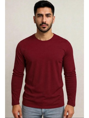 Axxel Erkek Bordo Pamuklu Likralı Süprem  Uzun Kollu T-SHIRT-D240