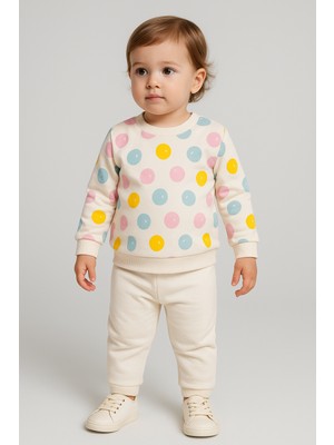 Selvira Çok Renkli Baskılı Bebek Takımı | Unisex Sweatshirt ve Eşofman Altı Seti