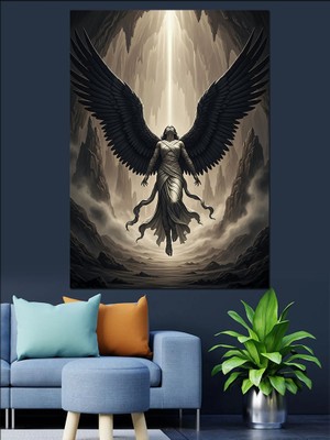 Karizma Tablo Siyah Melek Kanatları İllüstrasyonu Dekoratif Kanvas - Mdf Ahşap Tablo