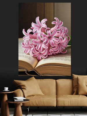 Karizma Tablo Kitap Üzerinde Sümbül Dekoratif Kanvas - Mdf Ahşap Tablo