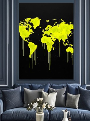 Karizma Tablo Eriyen Dünya Haritası Sanatı Dekoratif Kanvas - Mdf Ahşap Tablo