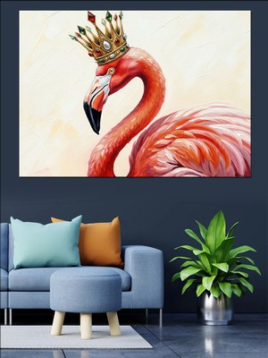 Karizma Tablo Taçlı Pembe Flamingo Kuşu Dekoratif Kanvas - Mdf Ahşap Tablo