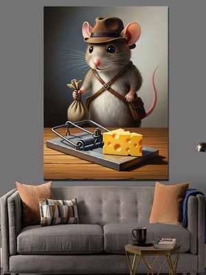 Karizma Tablo Peynir Tutan Sevimli Fare Dekoratif Kanvas - Mdf Ahşap Tablo