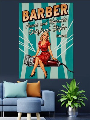 Karizma Tablo Retro Berber Kadın Posteri Dekoratif Kanvas - Mdf Ahşap Tablo