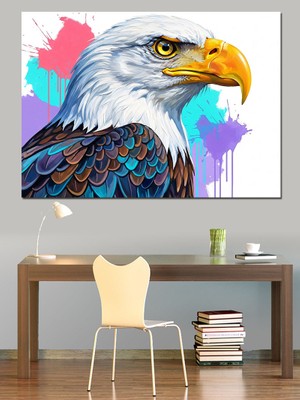 Karizma Tablo Renkli Arka Plan ve Kartal İllüstrasyonu Dekoratif Kanvas - Mdf Ahşap Tablo