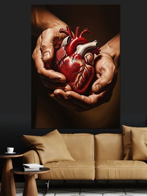 Karizma Tablo Avuç İçinde Kalp Resmi Dekoratif Kanvas - Mdf Ahşap Tablo