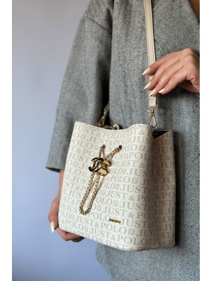 Orijinal Just Polo Günlük Kullanıma Uygun Orta Boy Kadın Omuz Çantası 2065 Krem