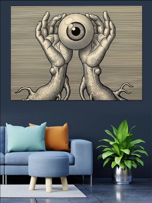 Karizma Tablo Göz Tutan Eller Çizimi Dekoratif Kanvas - Mdf Ahşap Tablo