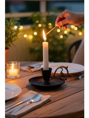 Turna Bakır Metal Nostalji Mumluk & El Şamdanı Kendinden Iğneli Mat Siyah Antik Kulp Turna2623-4