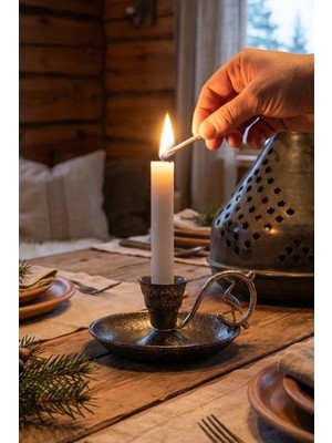 Turna Bakır Metal Nostalji Mumluk & El Şamdanı Kendinden Iğneli Gümüş Turna2623-5