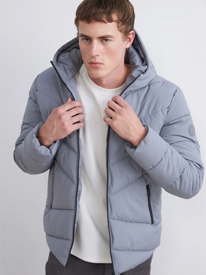 LC Waikiki Xsıde Gri Standart Kalıp Kapüşonlu Erkek Şişme Mont