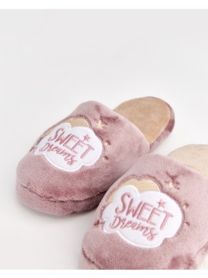 PERA - Sweet Dreams Yazılı Mor Kadın Ev Terliği