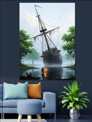 Karizma Tablo Eski Gemi Deniz Manzarası Dekoratif Kanvas - Mdf Ahşap Tablo