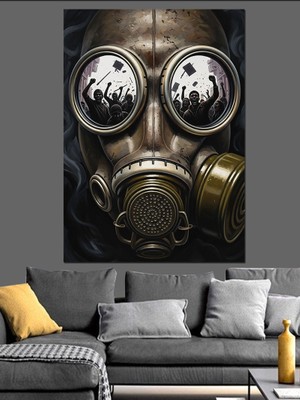 Karizma Tablo Gaz Maskeli Steampunk Tasarım Dekoratif Kanvas - Mdf Ahşap Tablo
