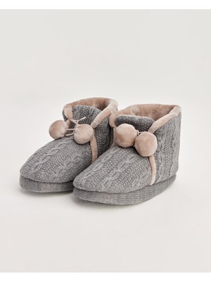 Chirpy PENY Kadın Gri Ponponlu Ev Panduf Tekstil Malzeme ile Rahat ve Şık Tasarım