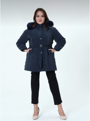 Glr & Gym Semiramis Kadın Büyük Beden Nova Kumaş Astarlı Kapüşonlu Kapitone Mont