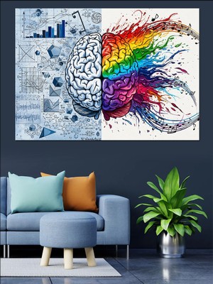 Karizma Tablo Renkli Beyin Yarım Küreleri Çizimi Dekoratif Kanvas - Mdf Ahşap Tablo