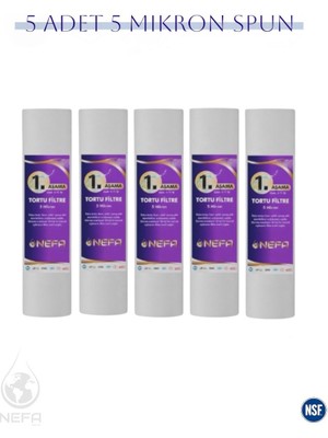 Nefa Su Arıtma 10'' 5 Micron 1. Aşama Spun Filtre (5 Adet)