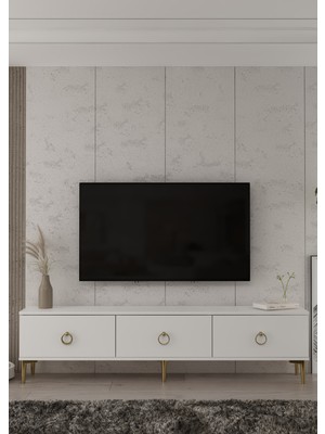 Demonte Dekor 1349TV180-1DD Tv Sehpası Beyaz-Altın