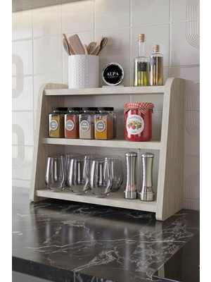 Alpa Ev Mobilya 3 Katlı Mutfak Tezgah Üstü Raf - Baharatlık, Kavanoz ve Erzak Düzenleyici
