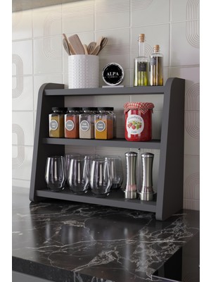 Alpa Ev Mobilya 3 Katlı Mutfak Tezgah Üstü Raf - Baharatlık, Kavanoz ve Erzak Düzenleyici