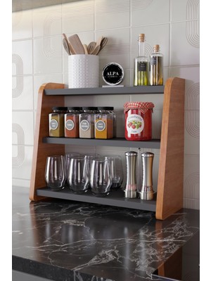 Alpa Ev Mobilya 3 Katlı Mutfak Tezgah Üstü Raf - Baharatlık, Kavanoz ve Erzak Düzenleyici