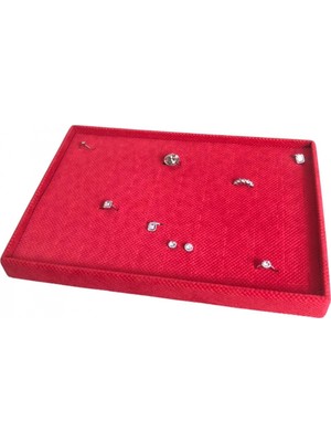 Özer Kutu Yüzük Standı-Tablası 140 Lı Batırmalı Kırmızı Süet (25X35 Cm)