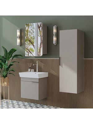 Roomart Likya Kapaklı Lavabolu 50 cm Banyo Alt Dolabı + Üst Dolabı + Banyo Boy Dolabı