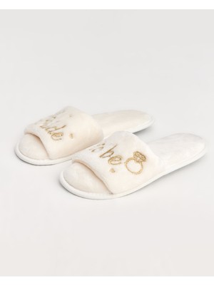 Bride to Be - Yazılı Beyaz Kadın Gelin Terliği