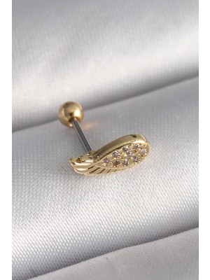 Marsilyan 316L Çelik Gold Renk Zirkon Taşlı Kanat Tragus Piercing